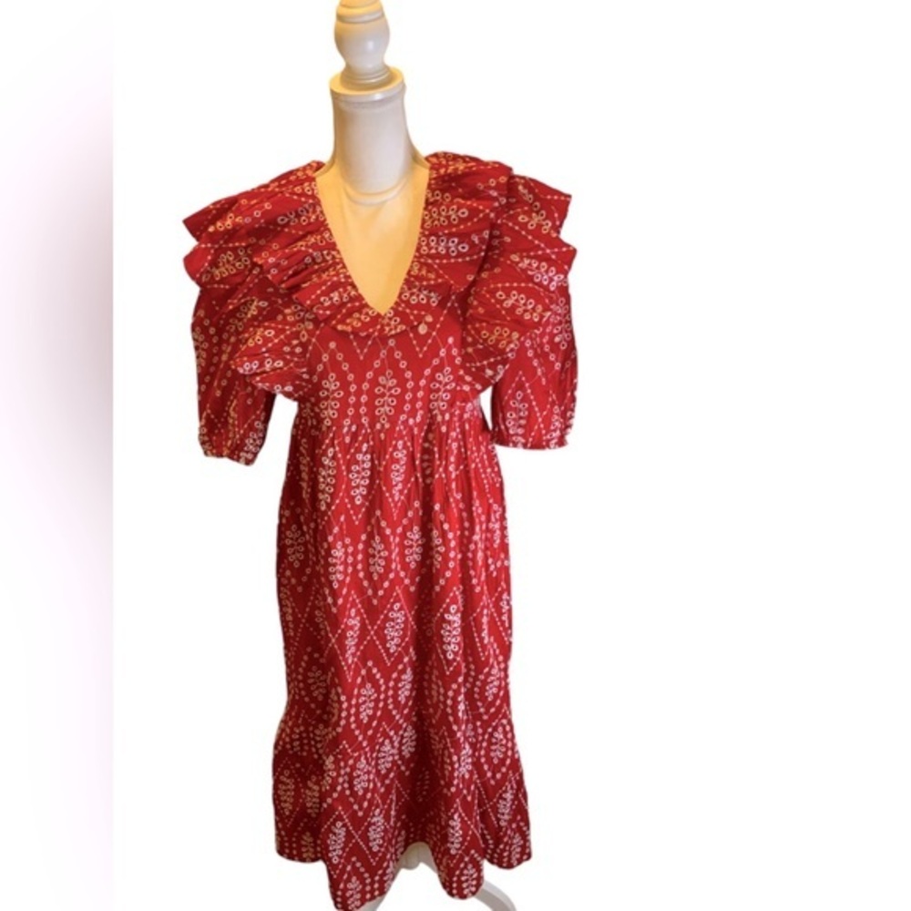 Zara Red embroidered midi dress